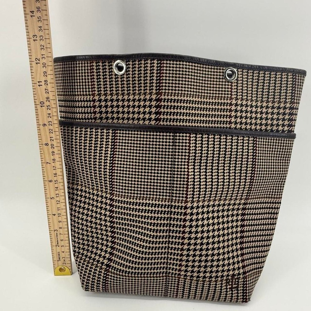 Lauren Ralph Lauren Vintage Houndstooth Plaid Tote Bag Brown Black No Straps